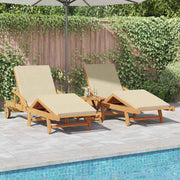 Ležaljka 3 pcs Bež 200 x 67 x 84 cm Čvrsto drvo akacije