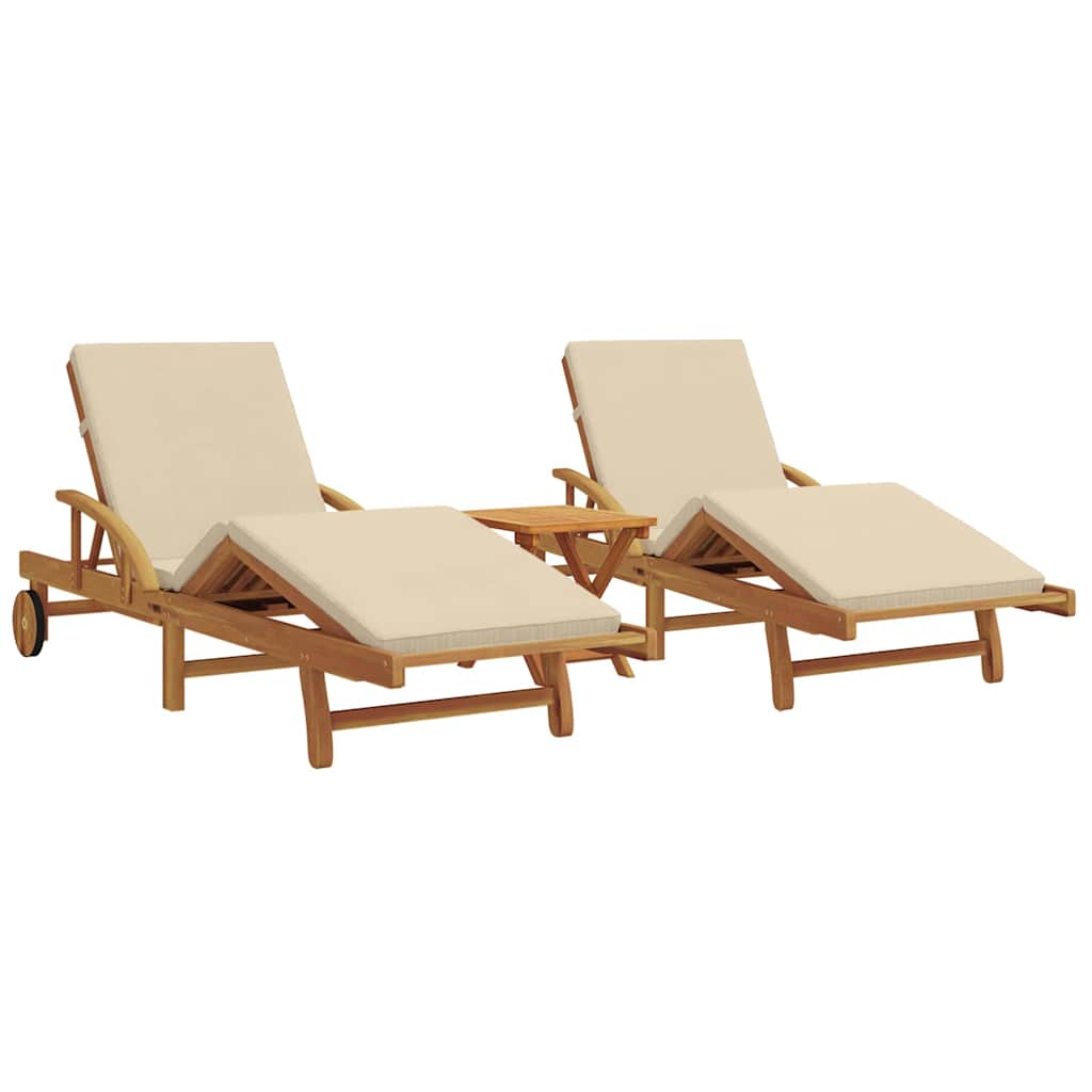 Ležaljka 3 pcs Bež 200 x 67 x 84 cm Čvrsto drvo akacije