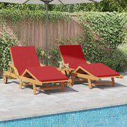 Ležaljka 3 pcs Crvena 200 x 67 x 84 cm Čvrsto drvo akacije