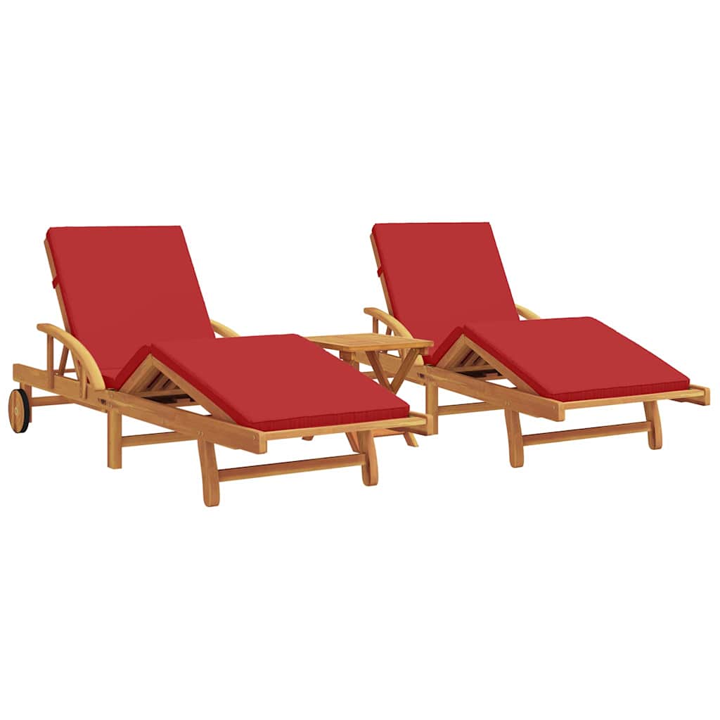 Ležaljka 3 pcs Crvena 200 x 67 x 84 cm Čvrsto drvo akacije