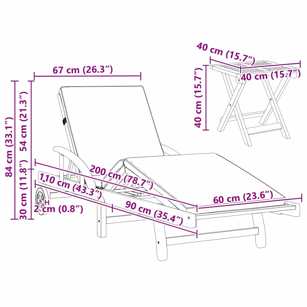 Ležaljka 3 pcs Crvena 200 x 67 x 84 cm Čvrsto drvo akacije