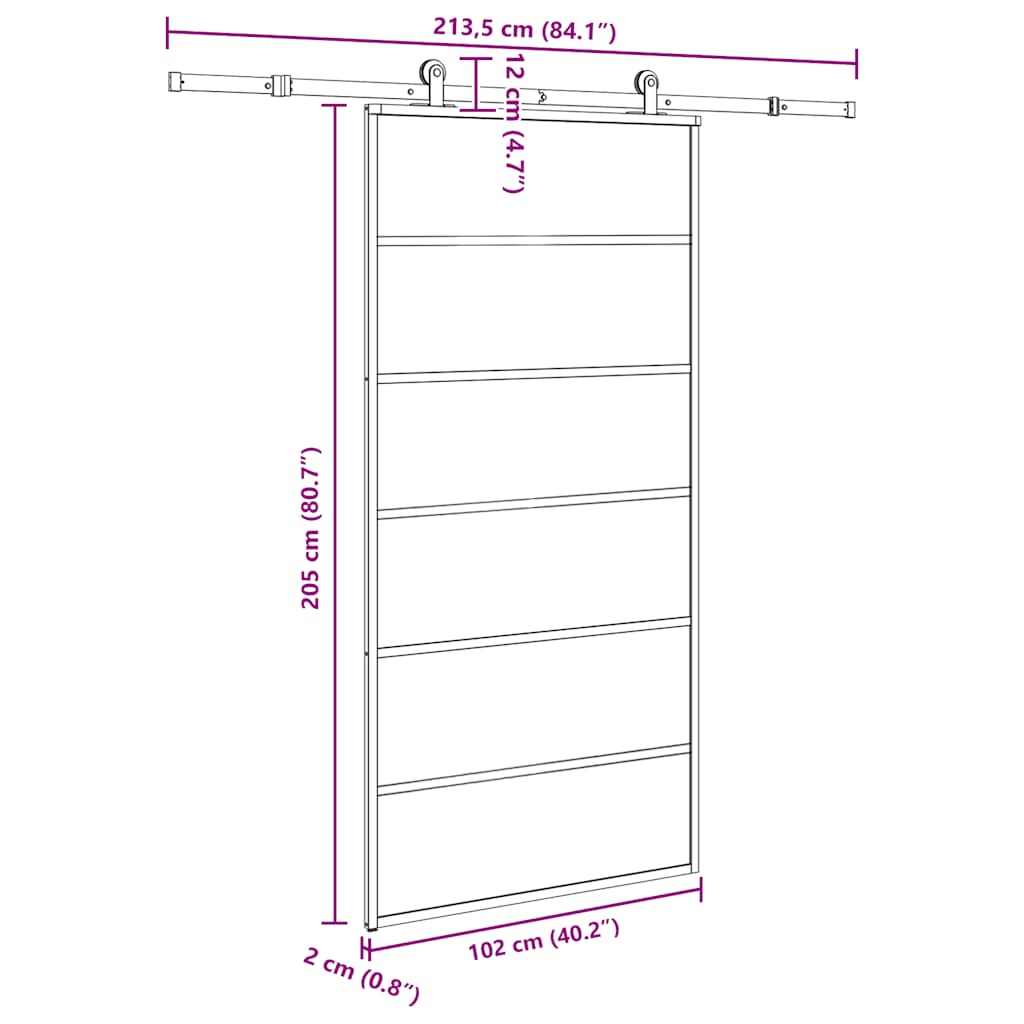 Klizna vrata s okovom 102x205 cm ESG staklo i aluminij