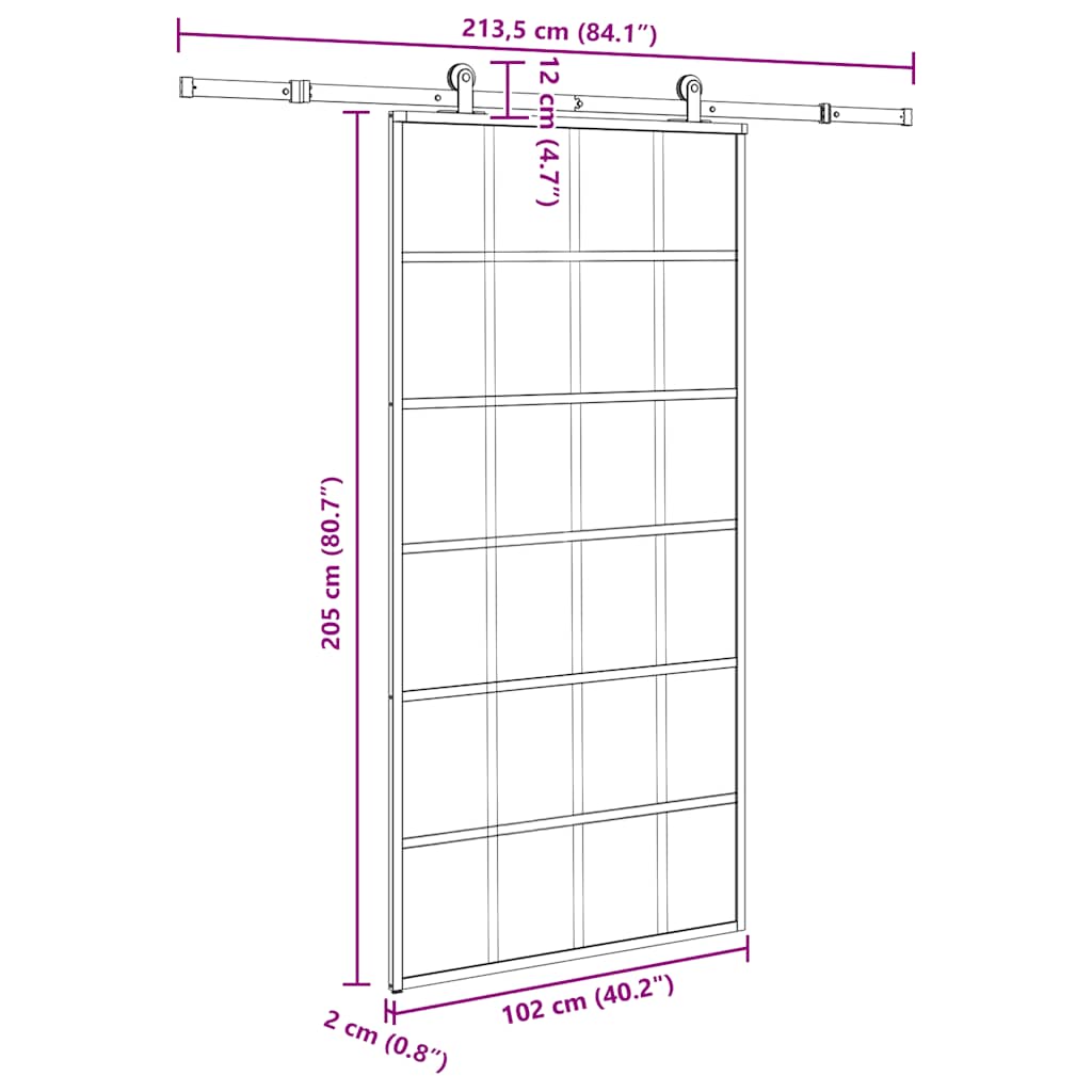 Klizna vrata s okovom 102x205 cm ESG staklo i aluminij