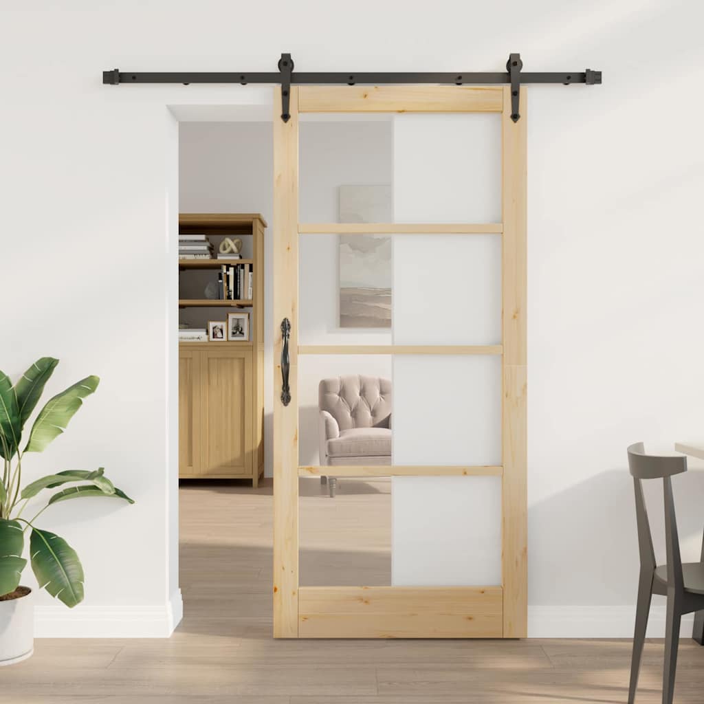 Klizna vrata 93 x 202 cm Masivna borovina i staklo Prirodna