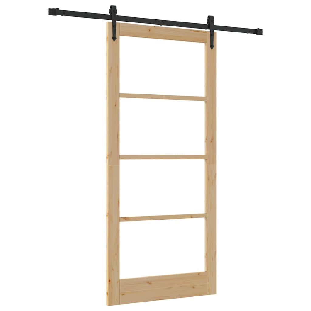 Klizna vrata 93 x 202 cm Masivna borovina i staklo Prirodna