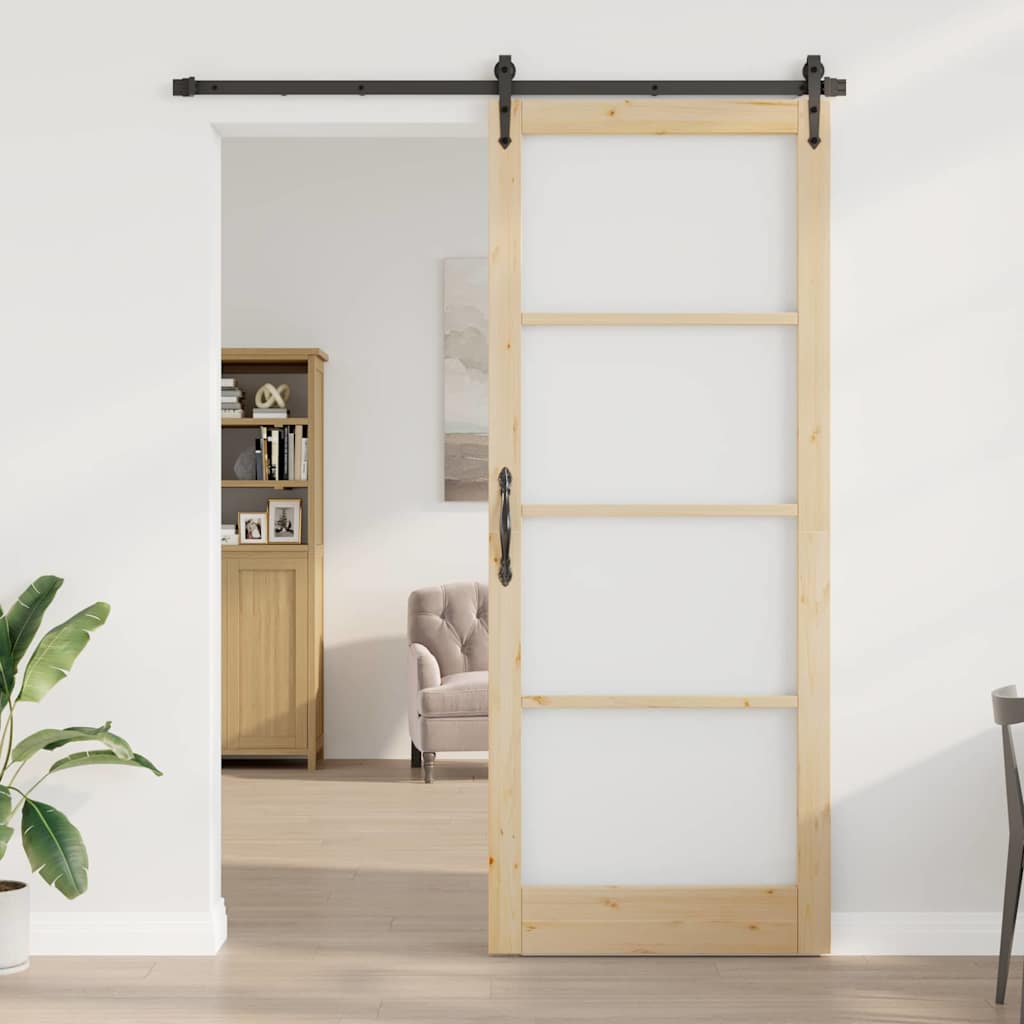 Klizna vrata 93 x 232 cm Masivna borovina i staklo Prirodna