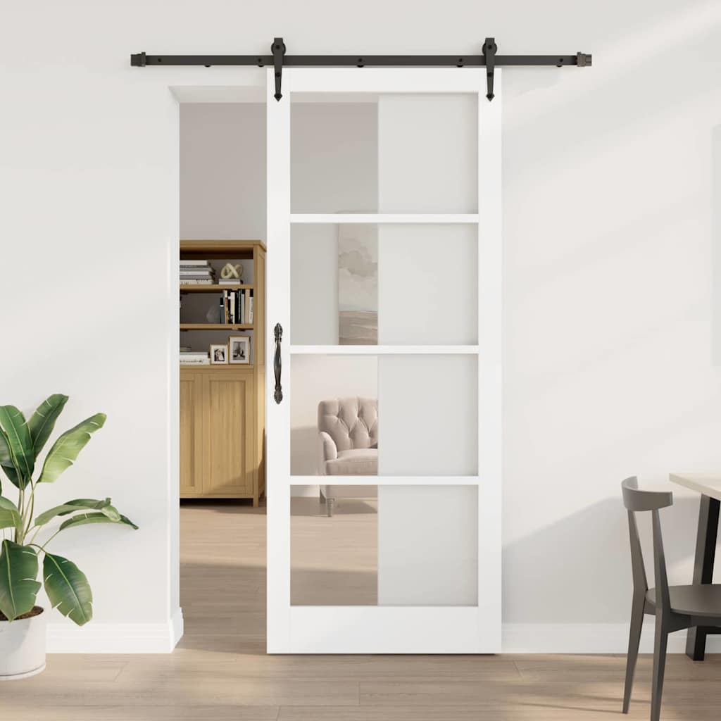 Klizna vrata Bijelo 93 x 232 cm Masivna borovina i staklo