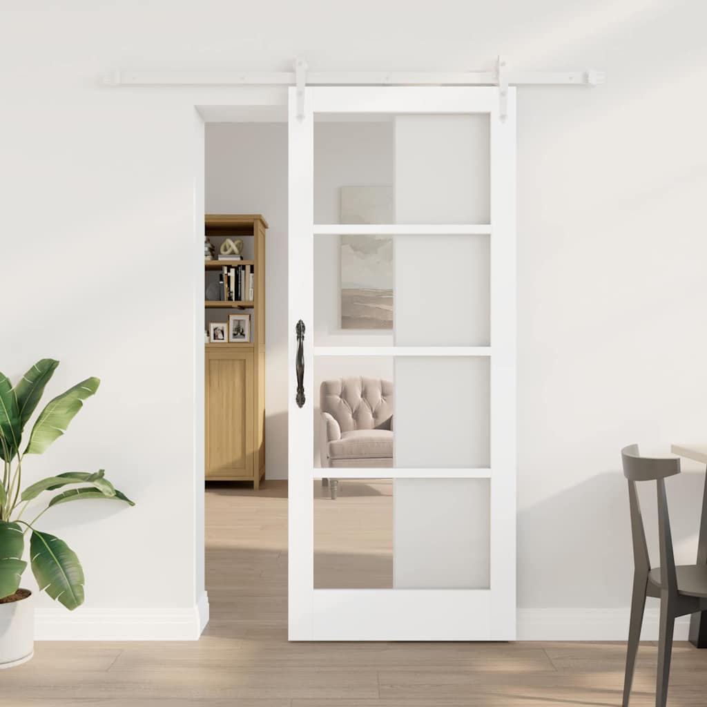 Klizna vrata 83 x 202 cm Masivna borovina i staklo Bijelo