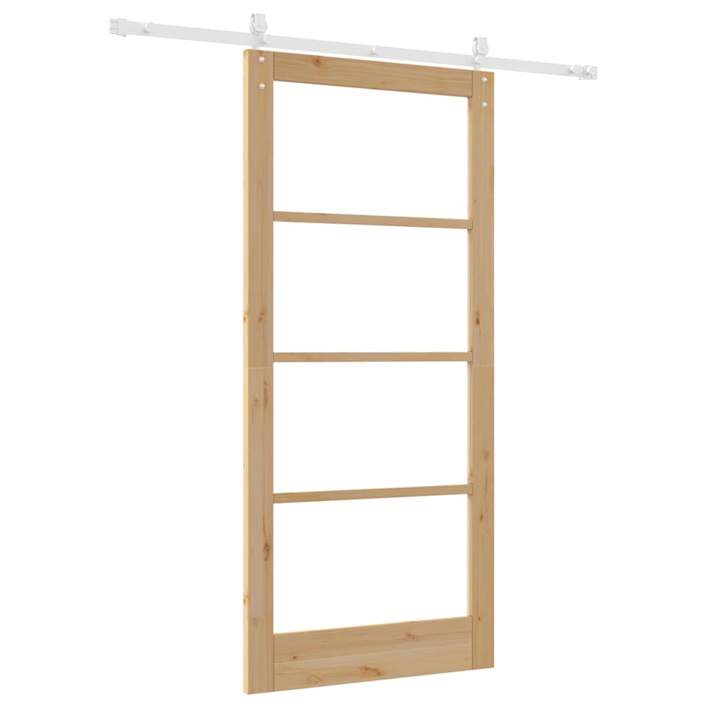 Klizna vrata 93 x 202 cm Masivna borovina i staklo Prirodna
