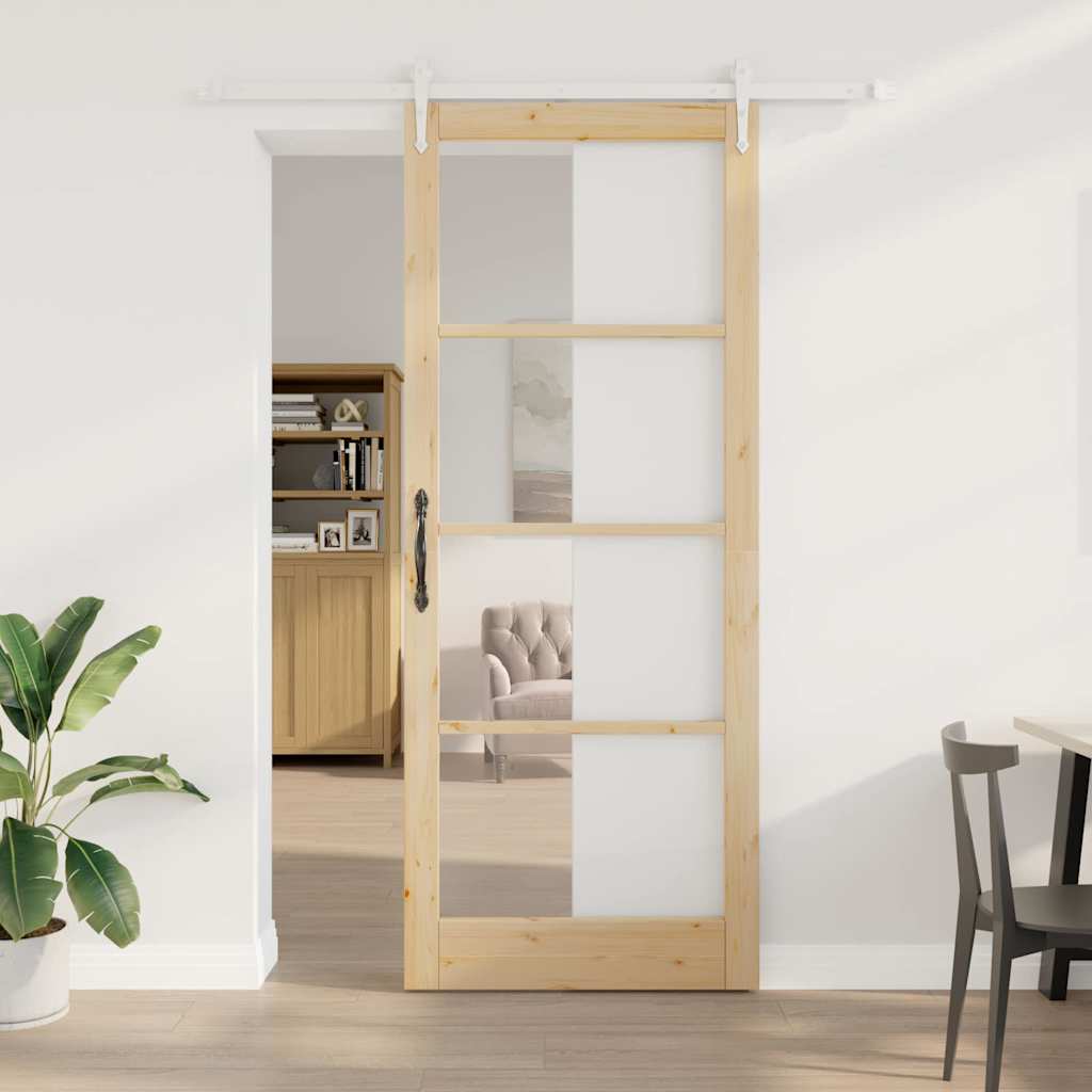 Klizna vrata 93 x 232 cm Masivna borovina i staklo Prirodna