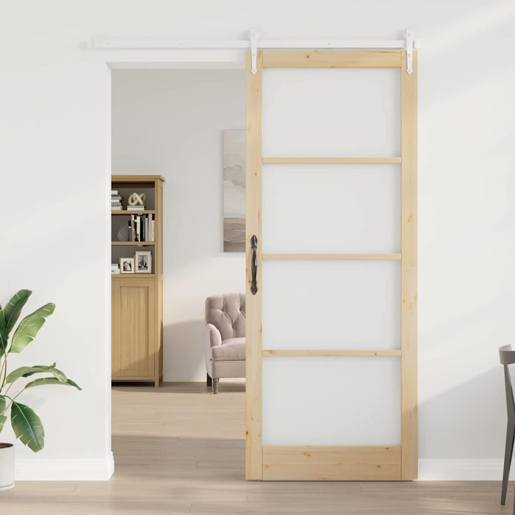 Klizna vrata 93 x 232 cm Masivna borovina i staklo Prirodna