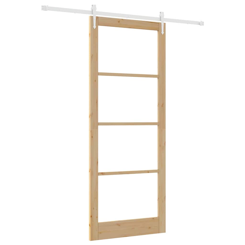 Klizna vrata 93 x 232 cm Masivna borovina i staklo Prirodna