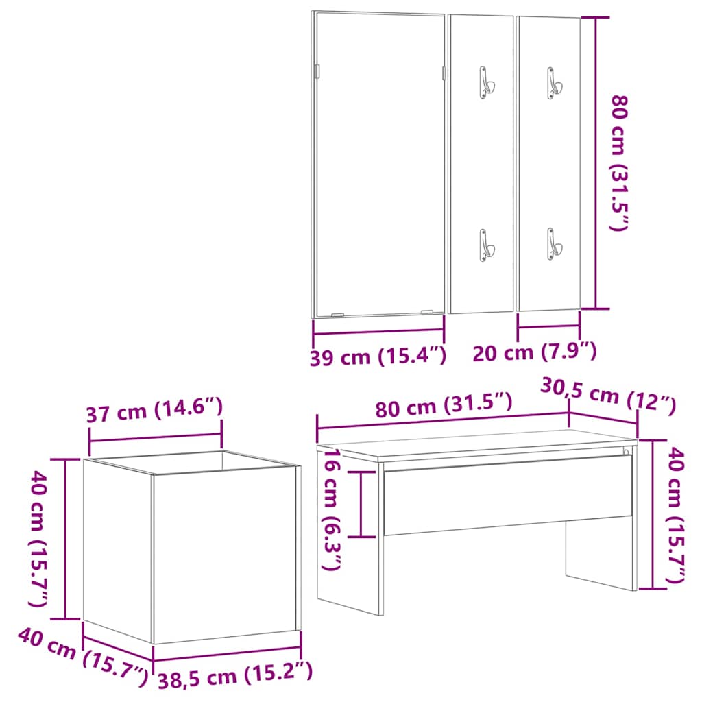 Set namještaja za predsoblje Zidne 5 pcs Konstruirano drvo