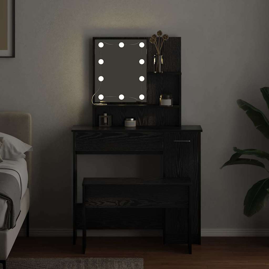 LED Set Toaletnog Stola 2 pcs Crni hrast Konstruirano drvo