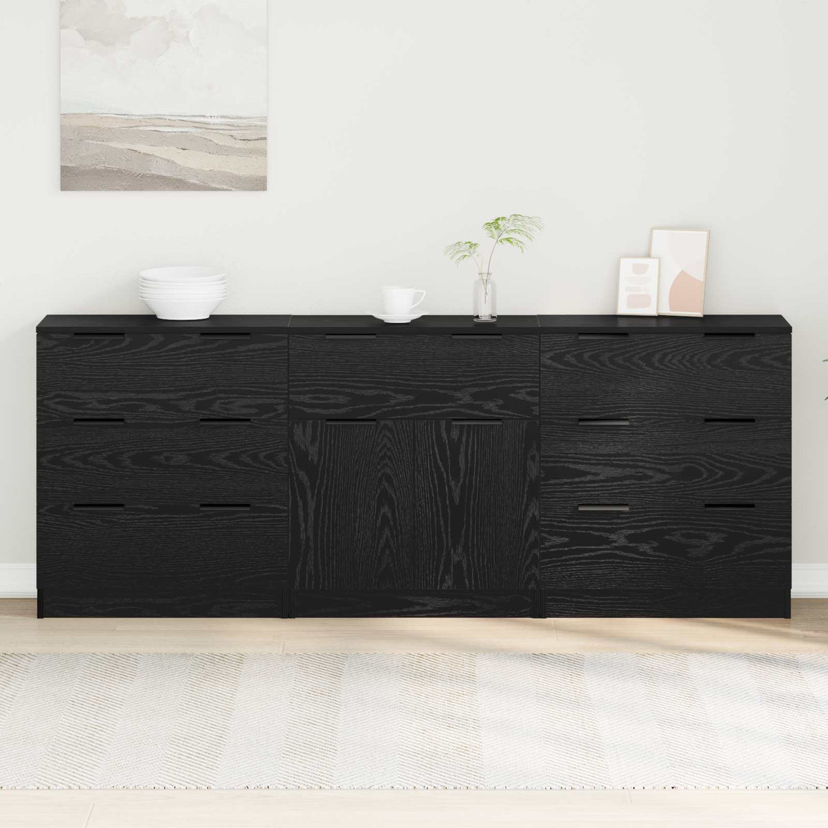 Kreveta 3 pcs Crni hrast 181 x 30 x 70 cm Konstruirano drvo
