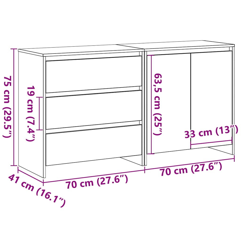 Kreveta s ladicama 2 pcs Crna 70 x 41 x 75 cm Konstruirano drvo
