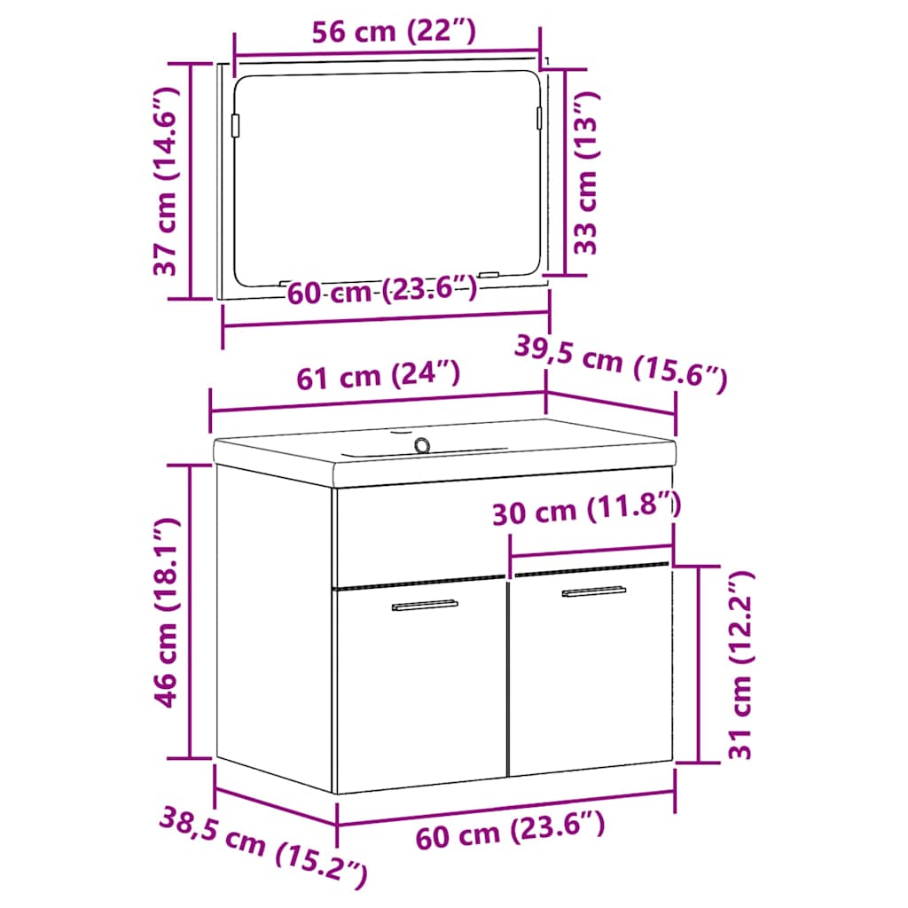 Set namještaja za kupaonicu 3 pcs Staro drvo Konstruirano drvo