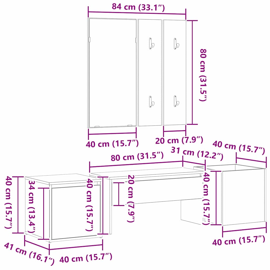 Set namještaja za predsoblje Zidne 6 pcs Konstruirano drvo