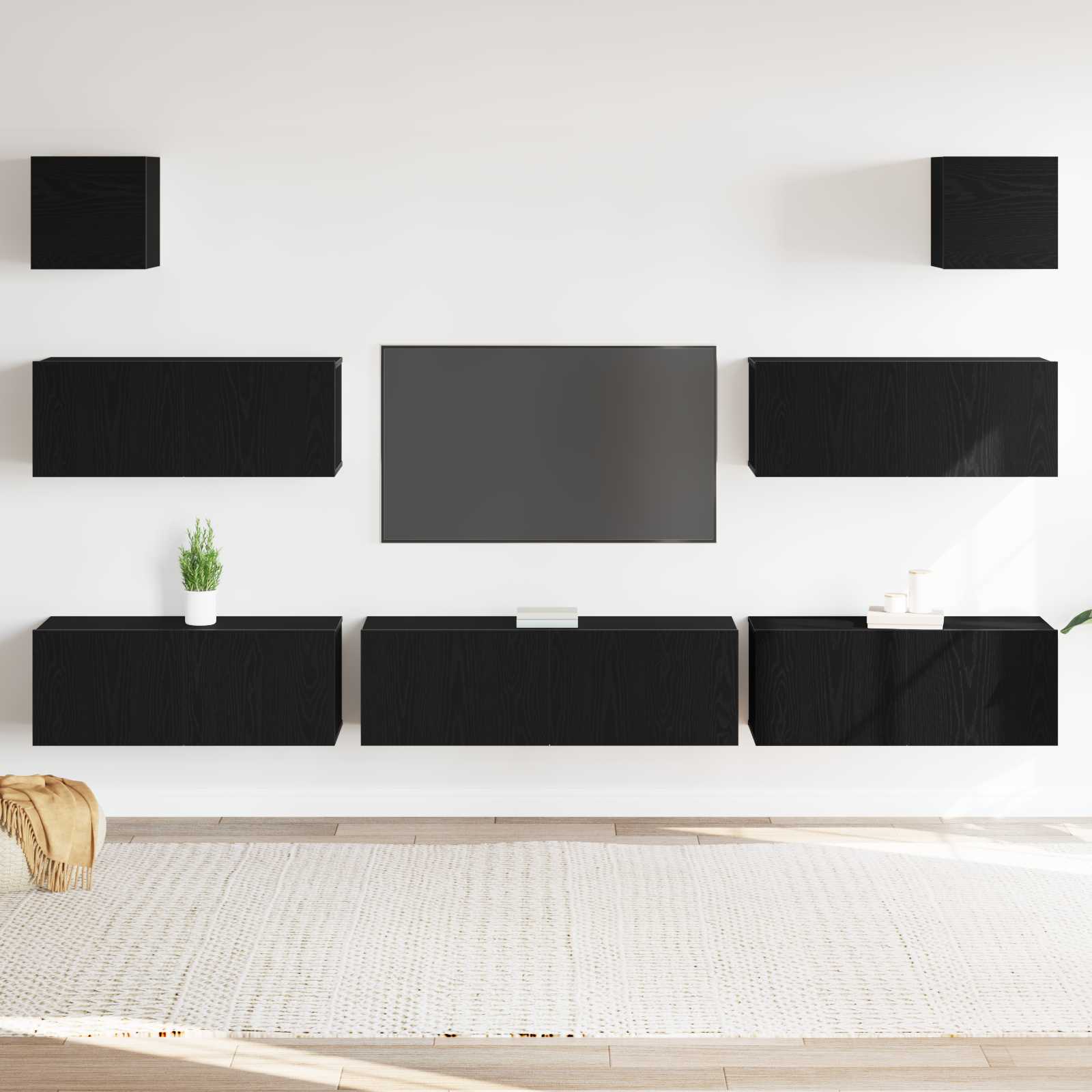 Set TV komoda Zidne 7 pcs Crni hrast 100 x 30 x 30 cm