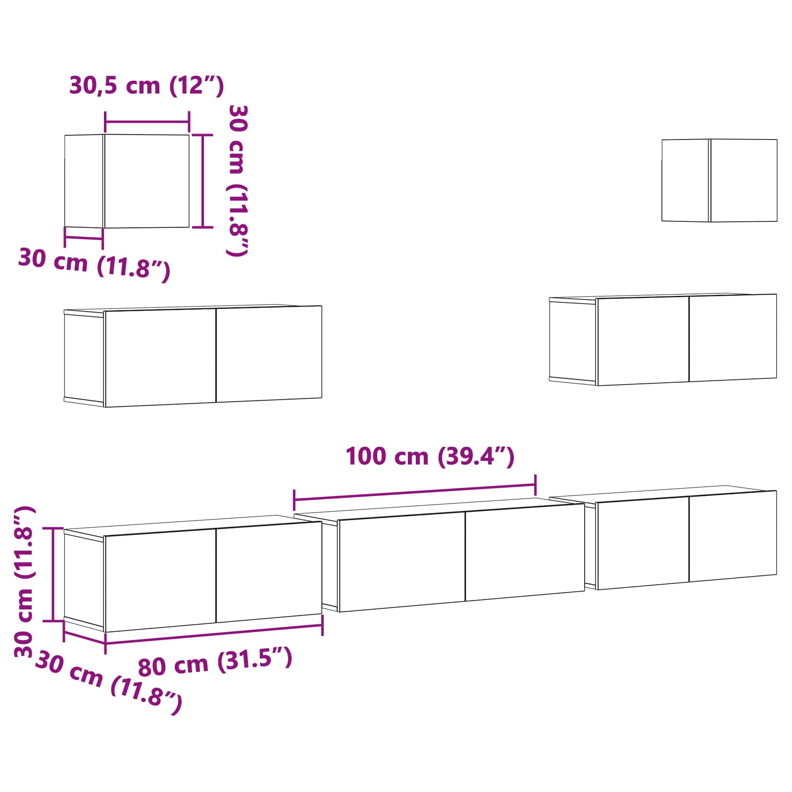 Set TV komoda Zidne 7 pcs Crni hrast 100 x 30 x 30 cm