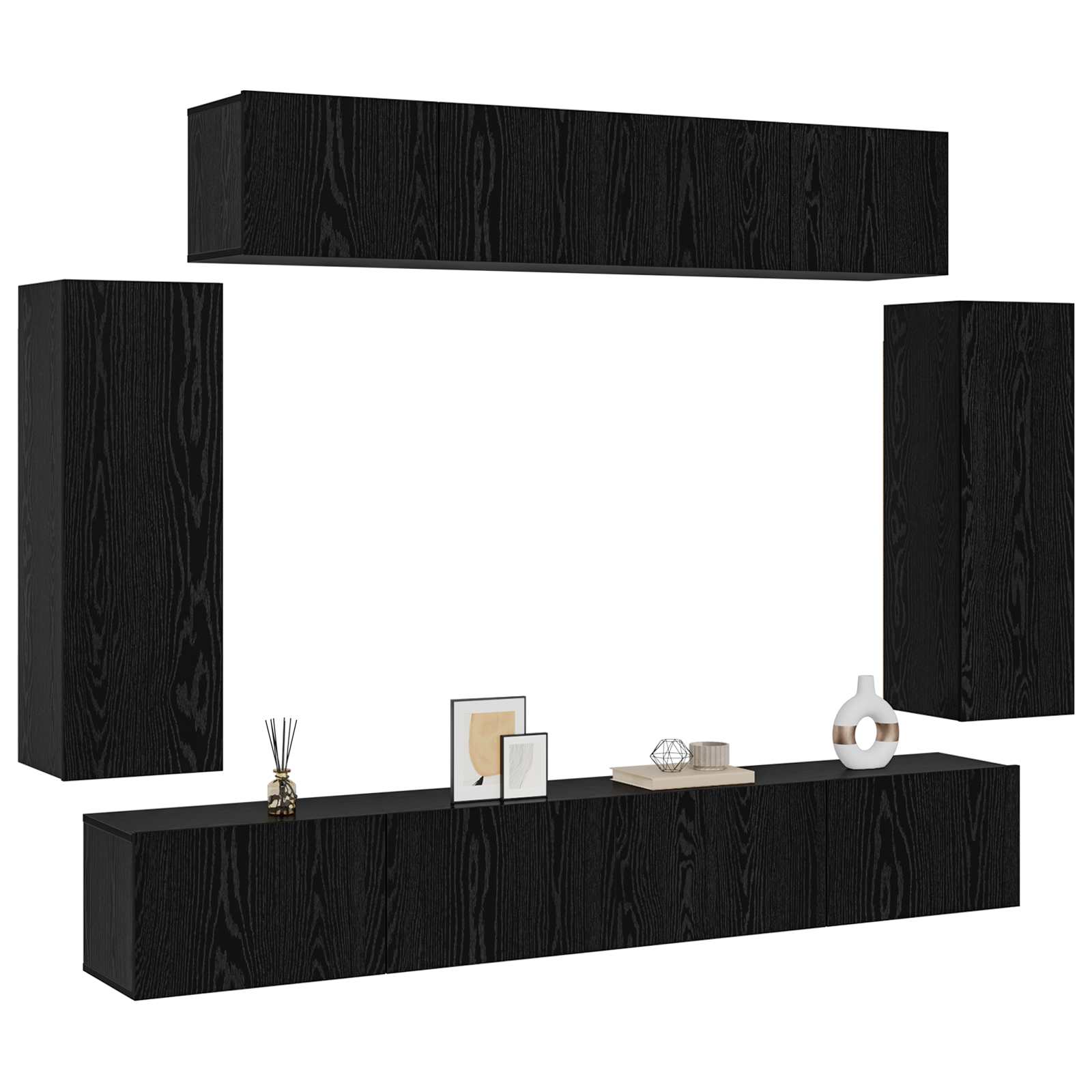 Set TV komoda Zidne 6 pcs Crni hrast 100 x 30 x 30 cm