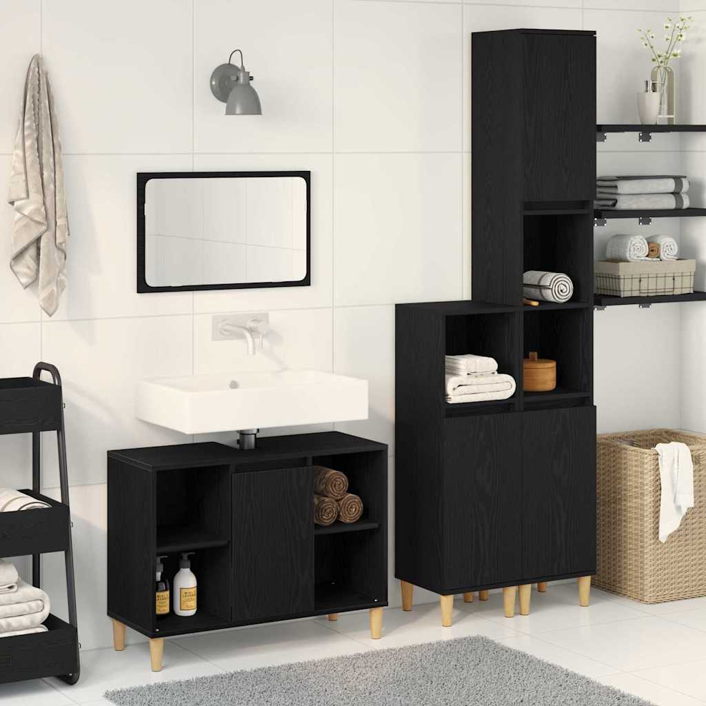 Set namještaja za kupaonicu 3 pcs Crna Konstruirano drvo