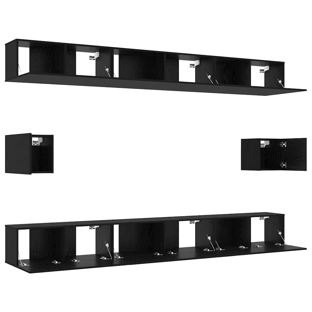 Set TV komoda Zidne 8 pcs Crni hrast Konstruirano drvo