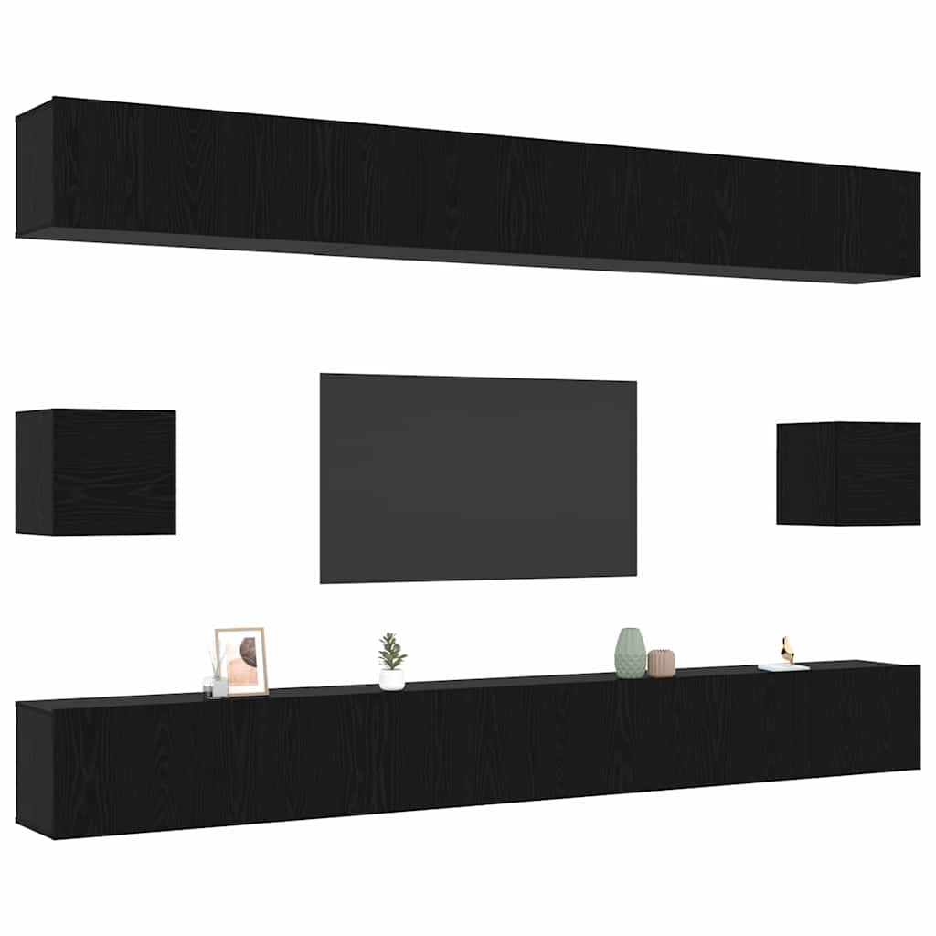 Set TV komoda Zidne 8 pcs Crni hrast Konstruirano drvo