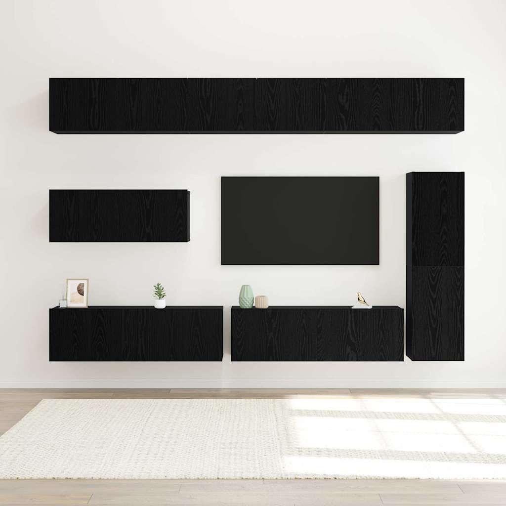 Set TV komoda Zidne 7 pcs Crni hrast Konstruirano drvo