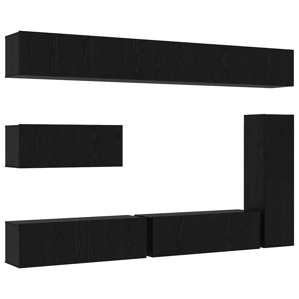 Set TV komoda Zidne 7 pcs Crni hrast Konstruirano drvo