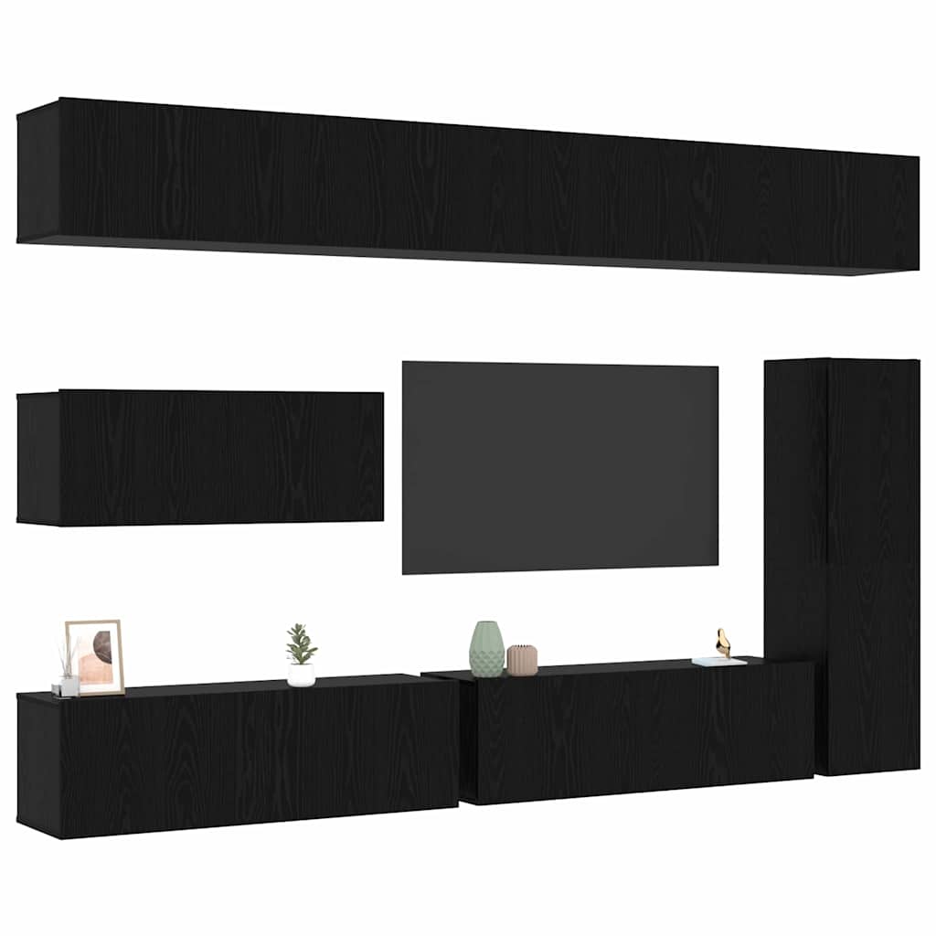 Set TV komoda Zidne 7 pcs Crni hrast Konstruirano drvo