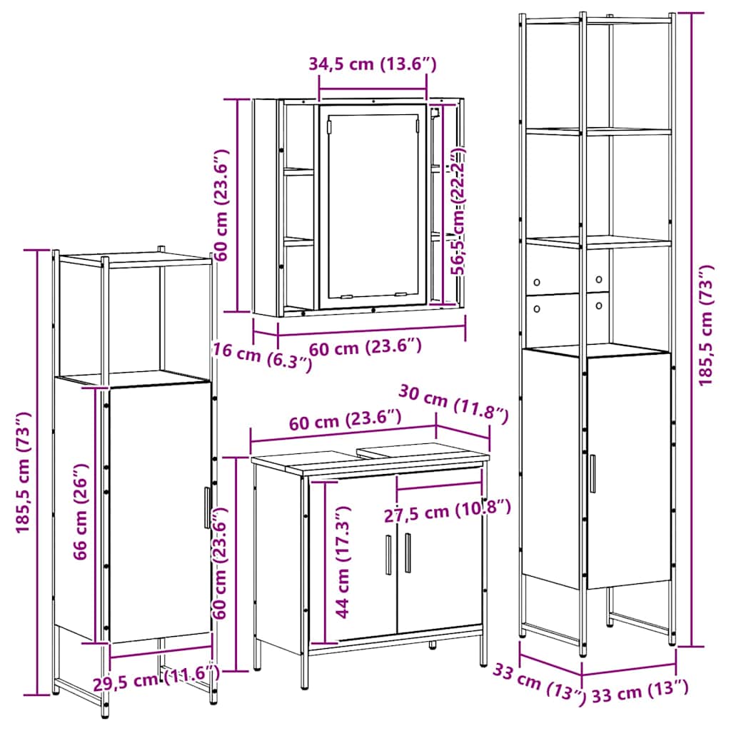 Set namještaja za kupaonicu 4 pcs Smeđa 33 x 33 x 185.5 cm