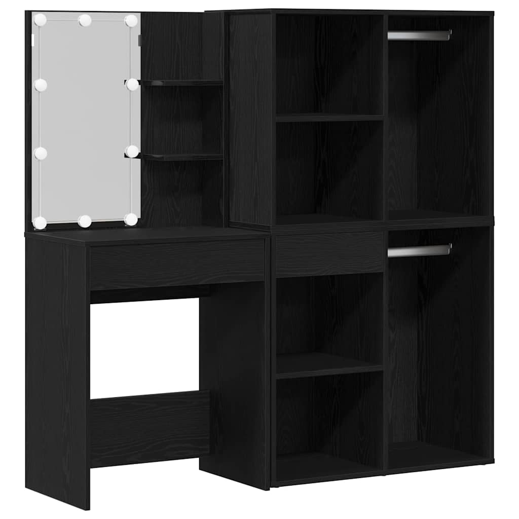 LED Set Toaletnog Stola s ladicama Crni hrast 140 x 40 x 140 cm