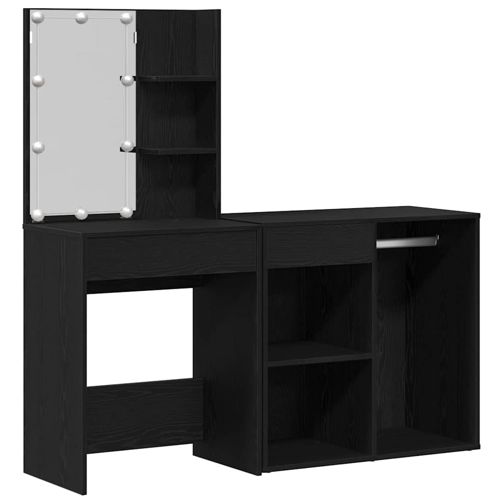 LED Set Toaletnog Stola s ladicama Crni hrast 140 x 40 x 140 cm