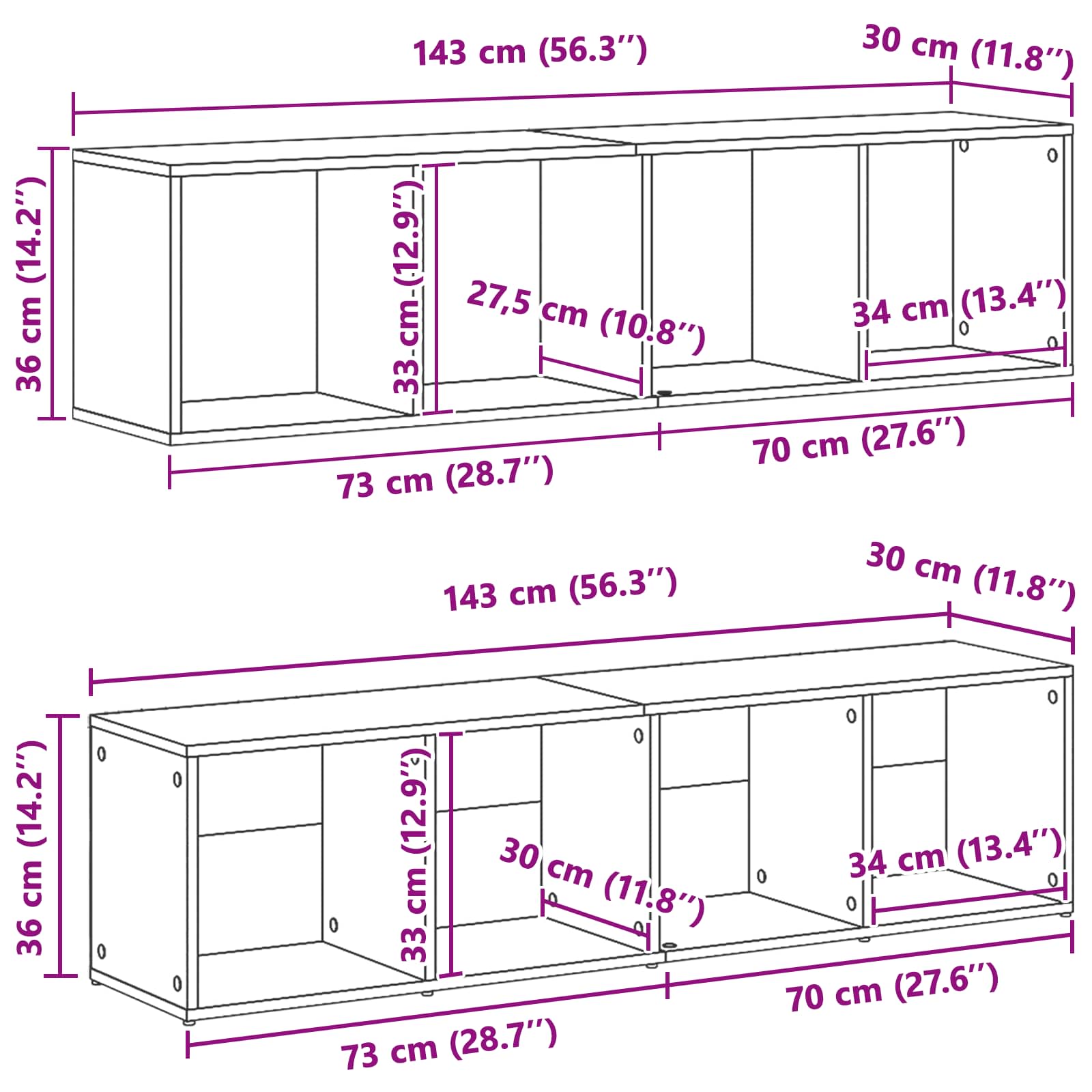 Polica 3 pcs Crni hrast 36 x 30 x 143 cm Konstruirano drvo