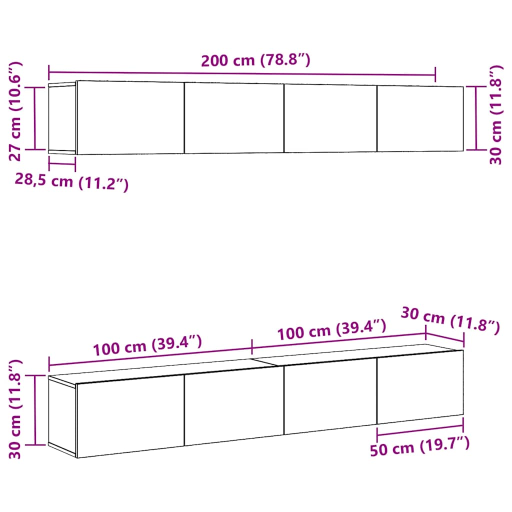 Set TV komoda Zidne 4 pcs Crni hrast 100 x 30 x 30 cm
