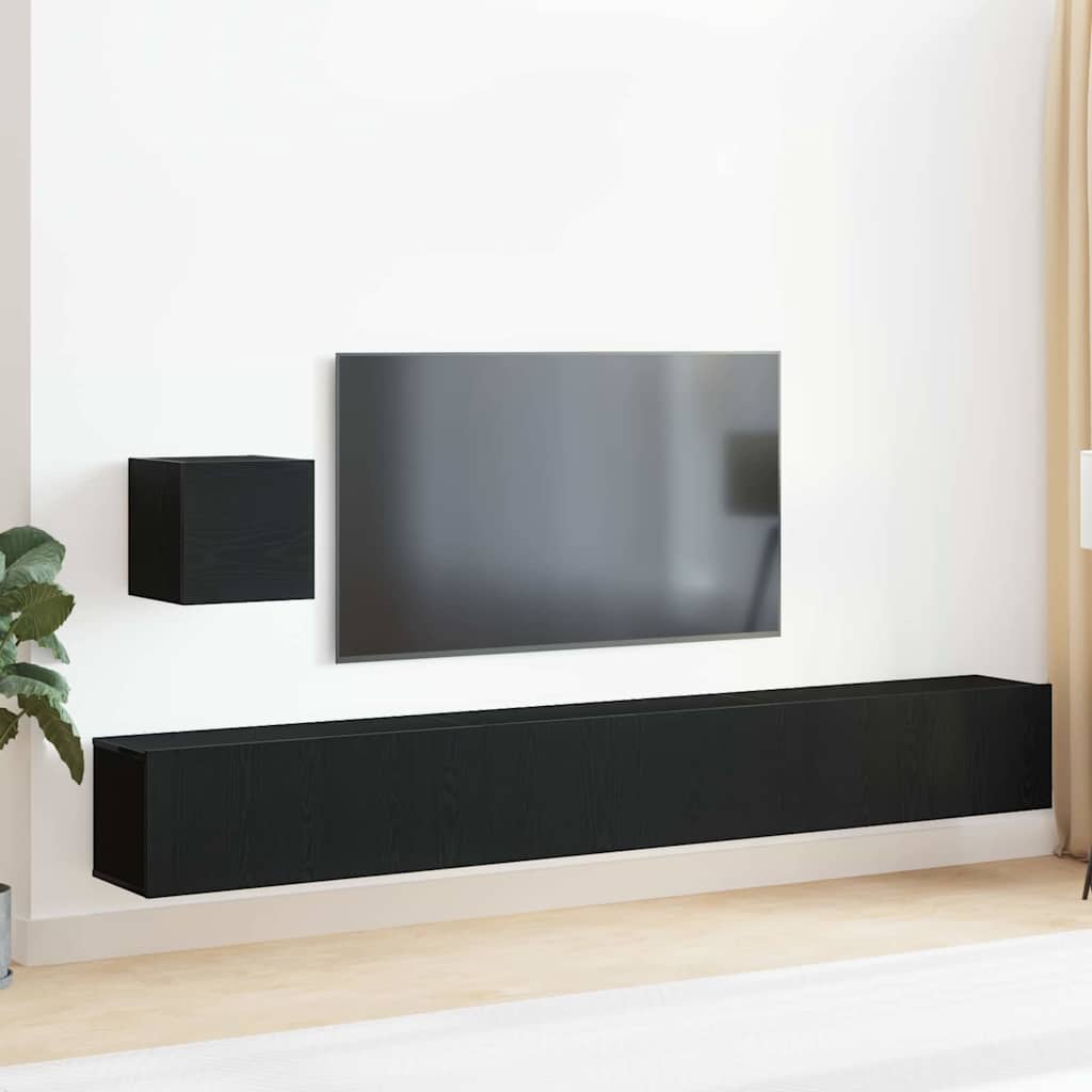 Set TV komoda Zidne Crni hrast Konstruirano drvo