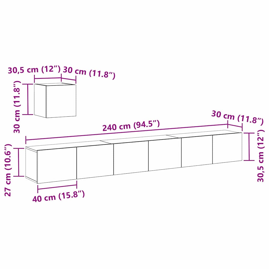 Set TV komoda Zidne Crni hrast Konstruirano drvo