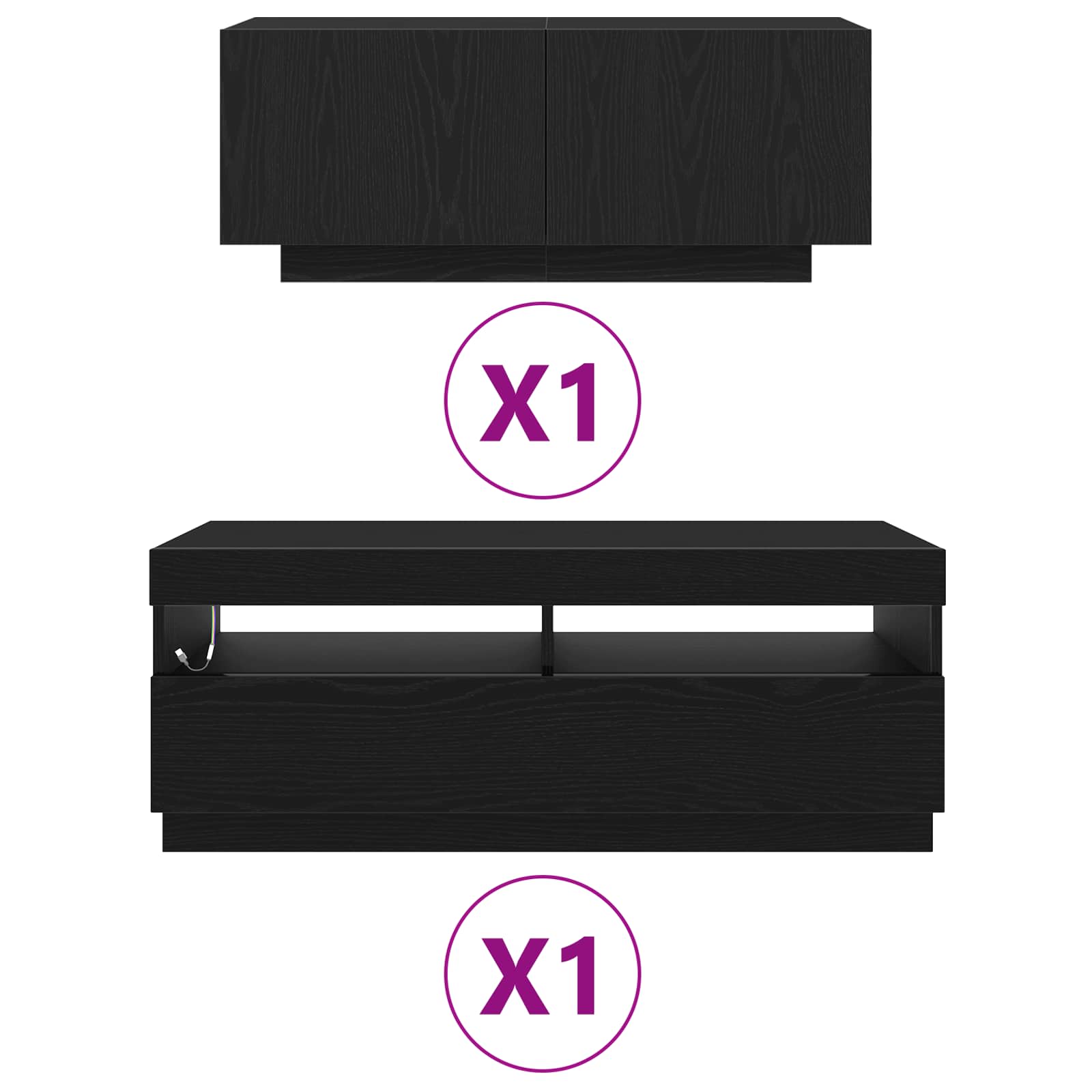 Set TV komoda 2 pcs Crna 200 x 35 x 40 cm Konstruirano drvo