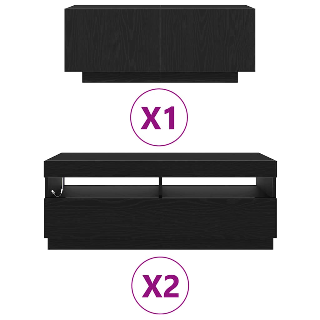 Set TV komoda 3 pcs Crna 300 x 35 x 40 cm Konstruirano drvo