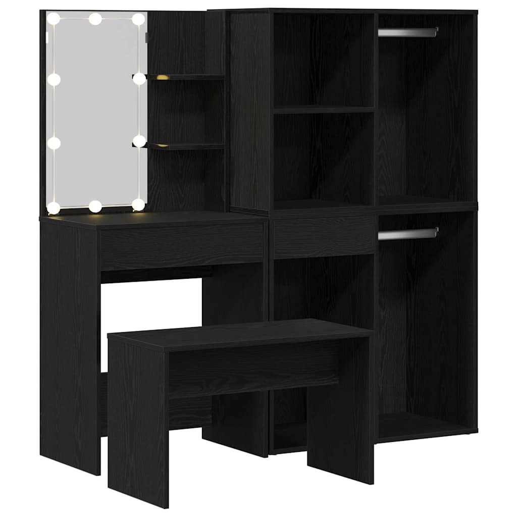 Set stola za oblačenje s LED 4 pcs Crni hrast Konstruirano drvo