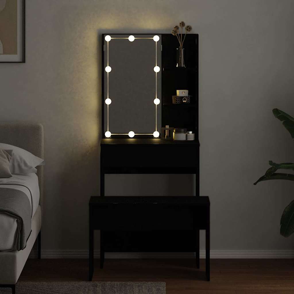 LED Set Toaletnog Stola 2 pcs Crni hrast Konstruirano drvo