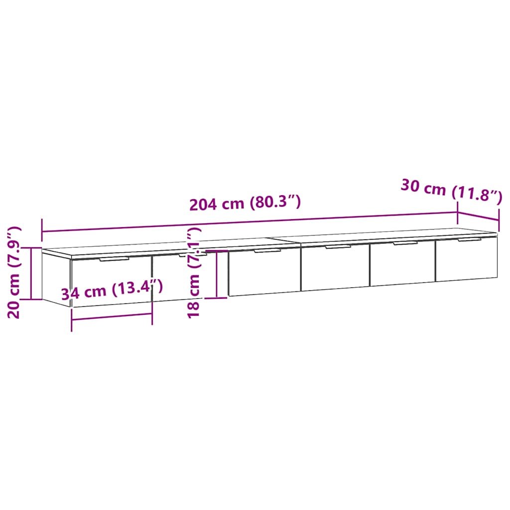 Kabinetski zidni s ladicama 2 pcs Crni hrast 102 x 30 x 20 cm