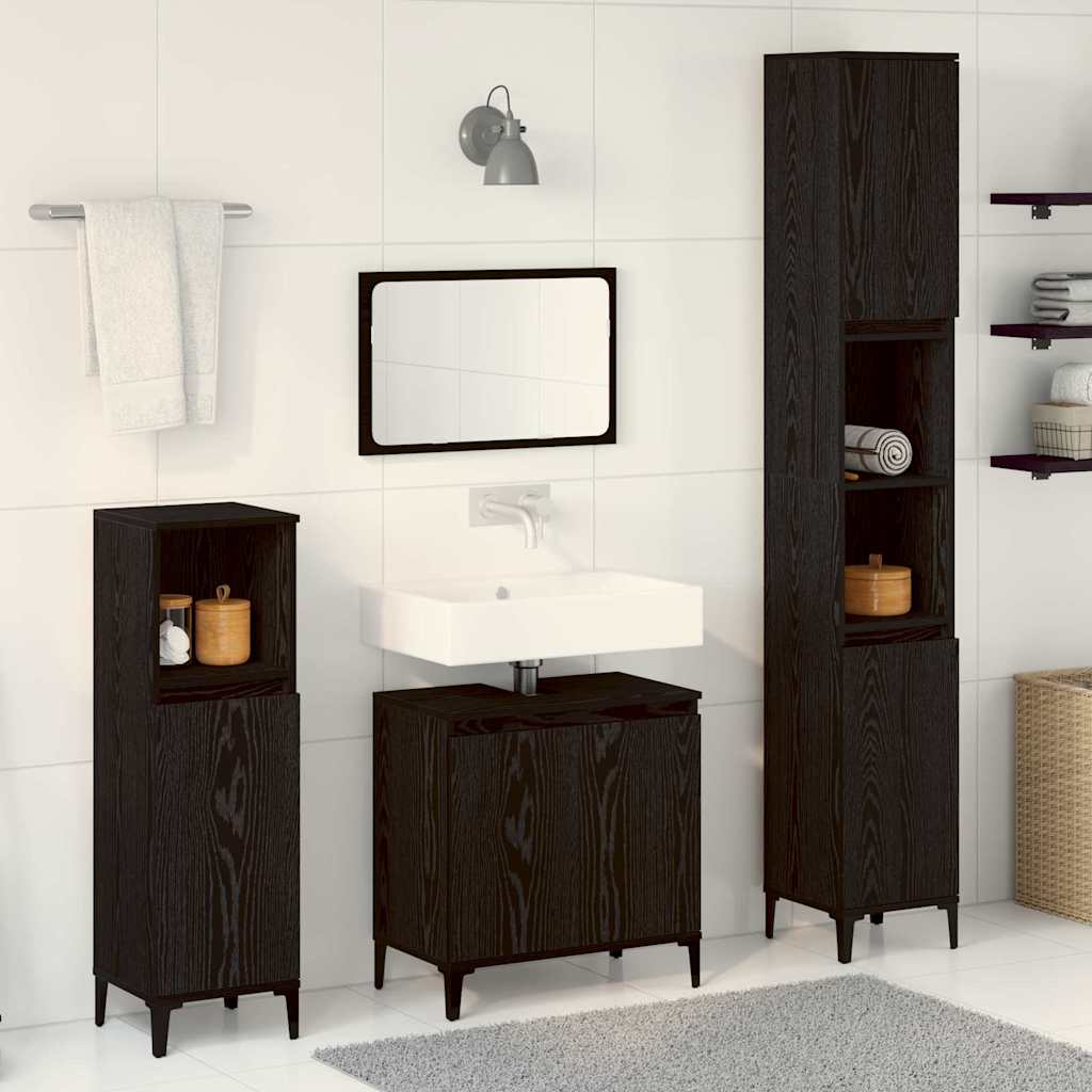 Set namještaja za kupaonicu 3 kom. Crni hrast 30 x 30 x 180 cm
