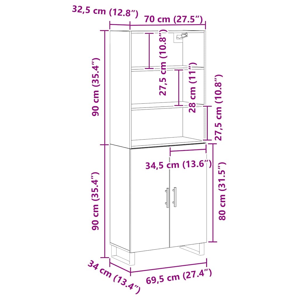 Highboard 2 pcs Crni hrast Konstruirano drvo