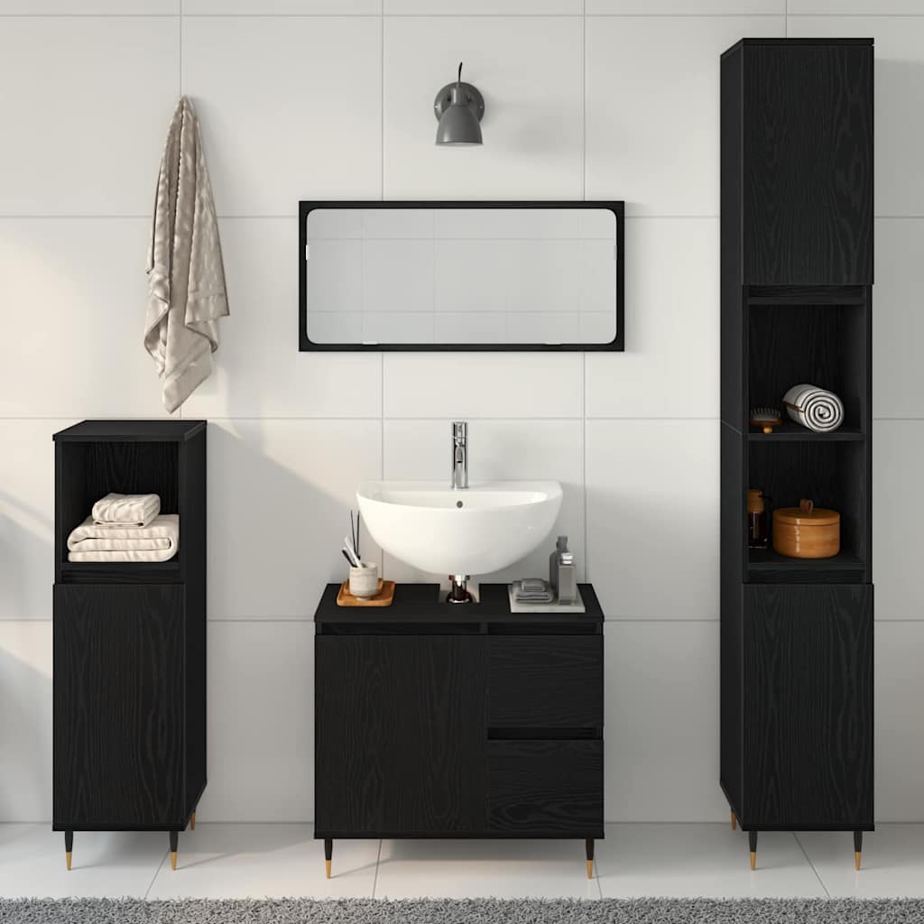 Set namještaja za kupaonicu 3 pcs Crni hrast 30 x 30 x 190 cm