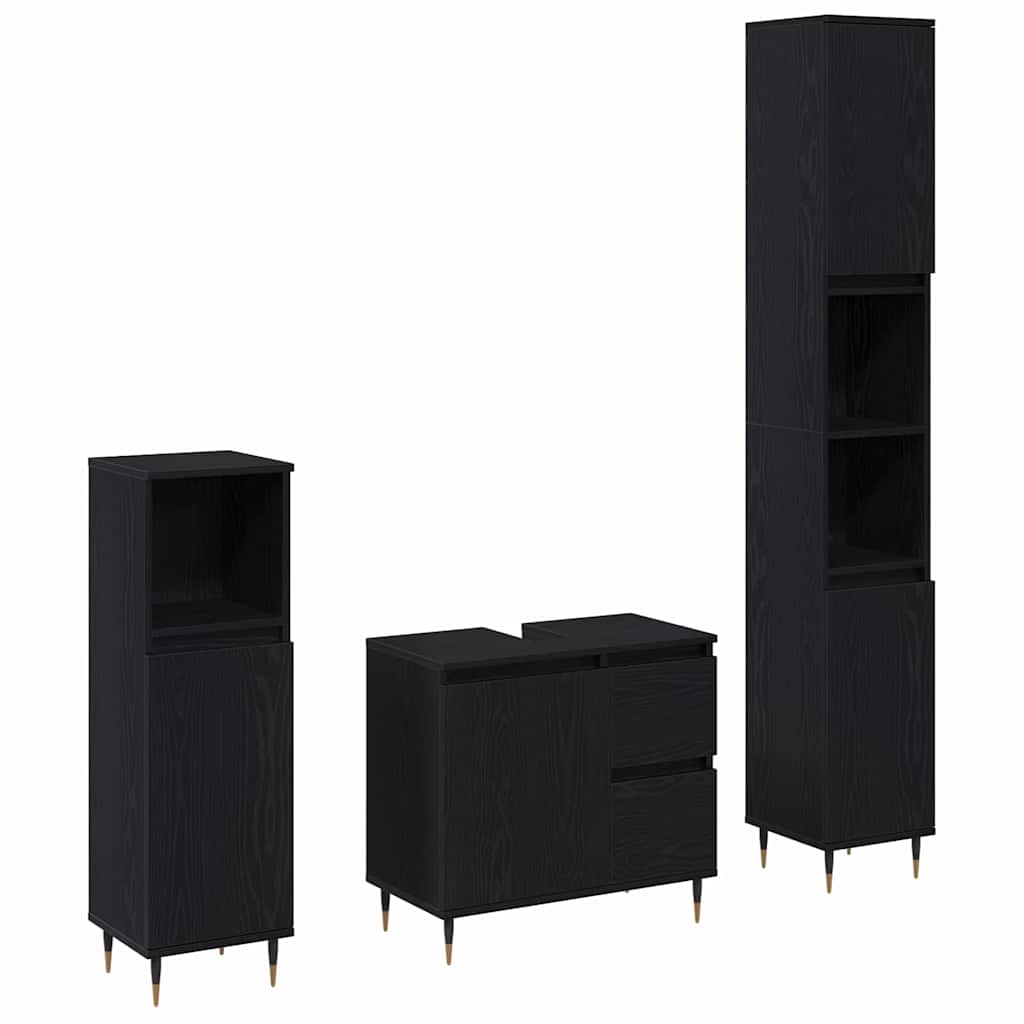 Set namještaja za kupaonicu 3 pcs Crni hrast 30 x 30 x 190 cm