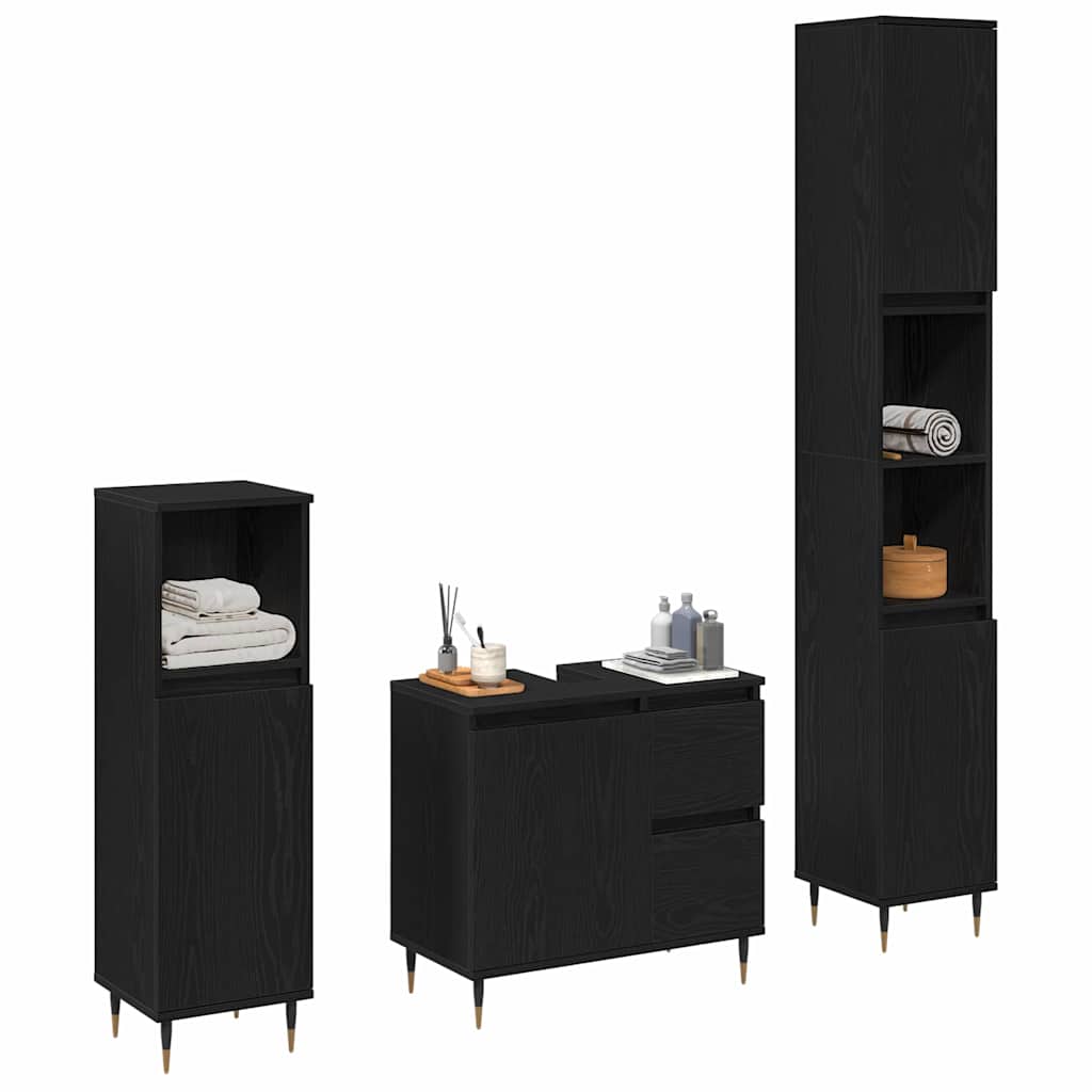 Set namještaja za kupaonicu 3 pcs Crni hrast 30 x 30 x 190 cm