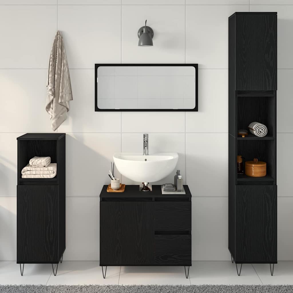 Set namještaja za kupaonicu 3 pcs Crni hrast 30 x 30 x 190 cm