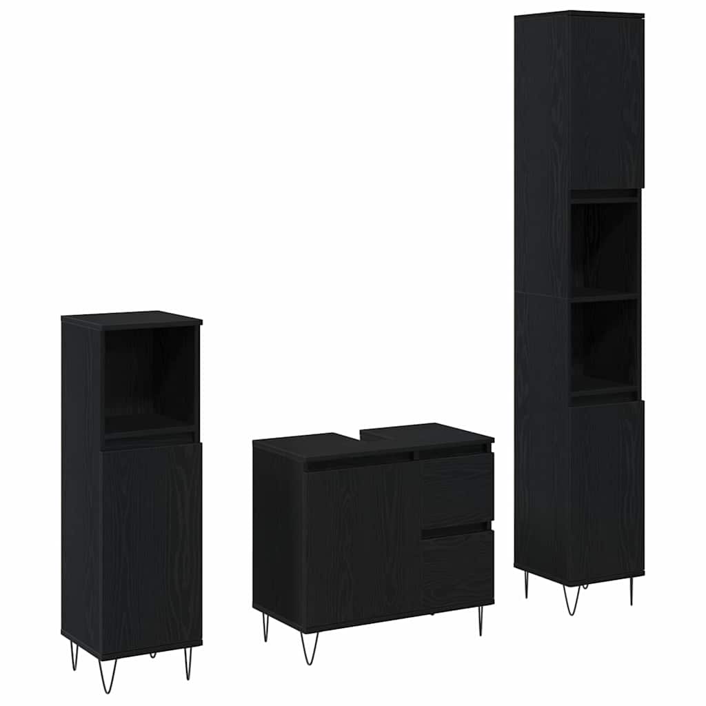 Set namještaja za kupaonicu 3 pcs Crni hrast 30 x 30 x 190 cm